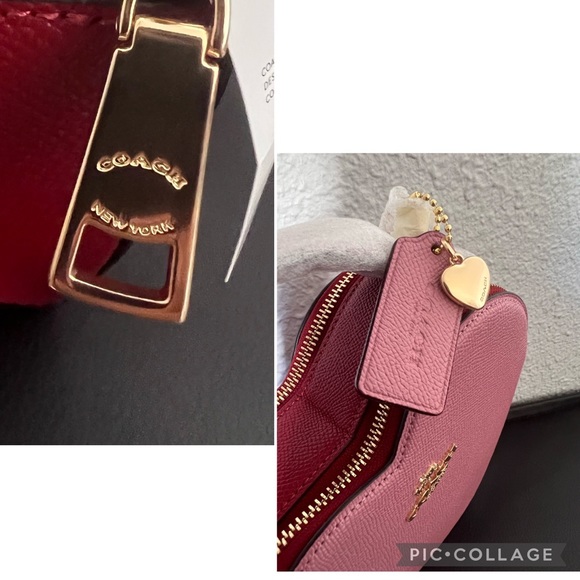NWT COACH HEART CROSSBODY IN COLORBLOCK  LEATHER TOP HANDLE GOLD/TRUE PINK - Picture 11 of 14